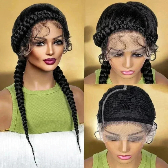 Braided  lace Wig -  elegant 2 feeding cornrows, Natural Baby Hair, NWT - Picture 8 of 9